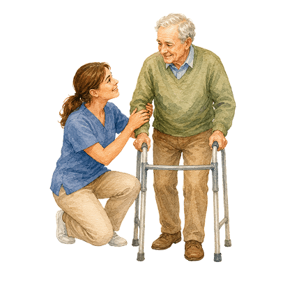 Caregiver and elderly man watermark underlay