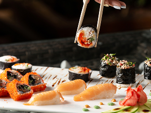 Authentic fresh Japanese sushi dish